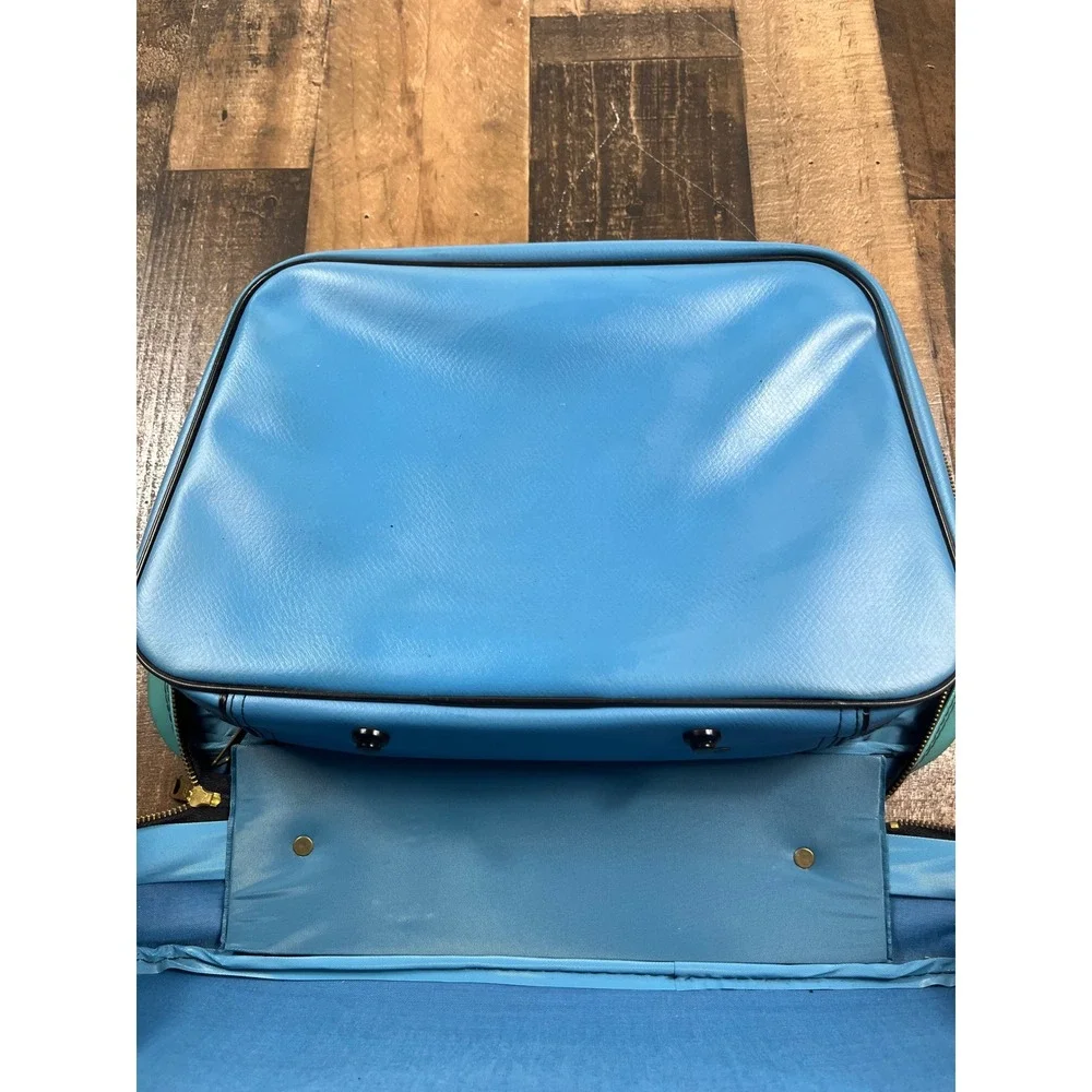 Vintage 70s Blue Yellow Bunny‎ Nesting Suitcase Set Retro Mod Travel Bags 2pc